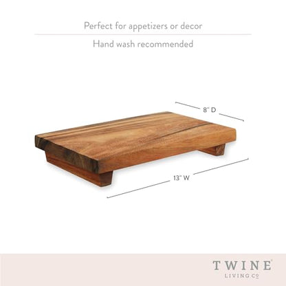 Twine Footed Wood Serving Board Decorative Tray Decor, Kitchen Table Decor or Kitchen Counter Decor, Acacia Wood Riser 13in by 8in Set of 1 - style: Footed Board