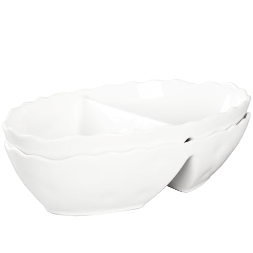 Ceramic 10.9 Inch Chips and Dip Set, Chips and Dip Divided Tray, Moisture Proof Cereal Bowl (for Salad, Pasta, Fruit, Sauce), Divided Moisture Proof Cereal Bowl Buffet Bowl Set - color: 10.9 Inch