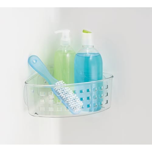 iDesign Plastic Suction Cup Corner Shower Basket, Clear | Bathroom Storage, Made in USA - style: Pack of 1