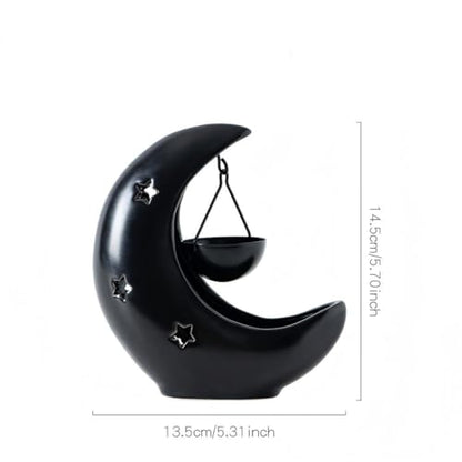 Moon & Star Ceramic Wax Melt Warmer, Hanging Tealight Oil Burner, Aromatherapy Candle Holder for Home Decor, Bedroom, Spa, Boho Gift for Women, Mom Black