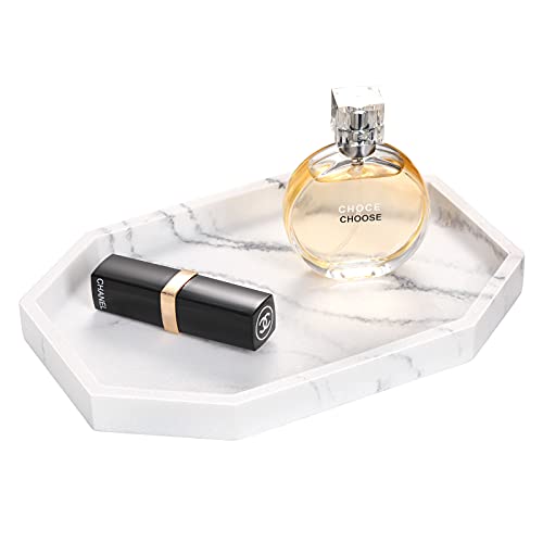 Emibele Vanity Tray, Ceramic Oval Countertop Organizer Bathroom Tray Jewelry Storage Dresser Tray Home Décor with Gilt Edging for Candle, Lotion Bottle, Jewelry, Cosmetics, Perfume, Marble White - color: Gravel White