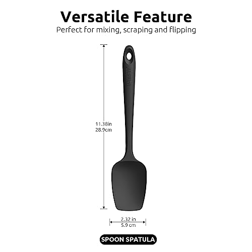 U-Taste 480ºF Heat Resistant Food Grade Silicone Spoon Spatula Set of 3, and 600℉ Heat-Resistant Food-Grade Non-Stick Firm Cooking Tong Set of 2 (Black)