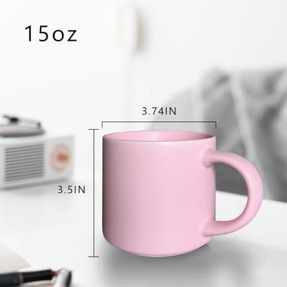 15 oz coffee mug set of 4 stackable heavy ceramic mug gift for Tea Milk Latte, Dishwasher, Microwave safe, pink - color: Pink