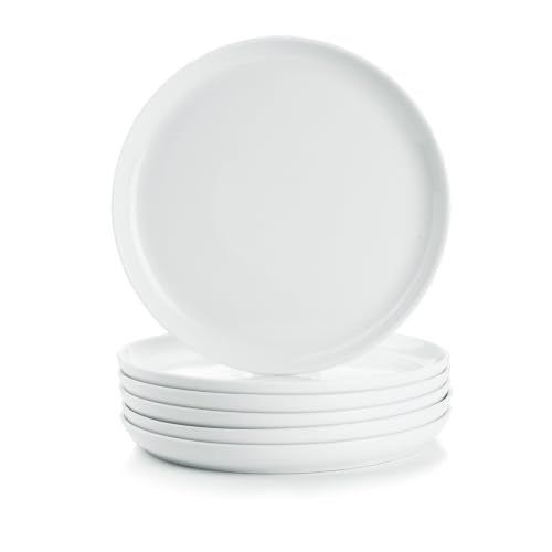 White Salad Plates Set of 6, Porcelain Dessert Plates 8 inch, Modern Kitchen Plate, Round Appetizer Plates, Microwave and Dishwasher Safe, Scratch Resistant, Smooth Glaze - color: White 8 inch
