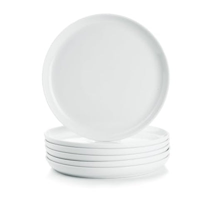 White Salad Plates Set of 6, Porcelain Dessert Plates 8 inch, Modern Kitchen Plate, Round Appetizer Plates, Microwave and Dishwasher Safe, Scratch Resistant, Smooth Glaze - color: White 8 inch