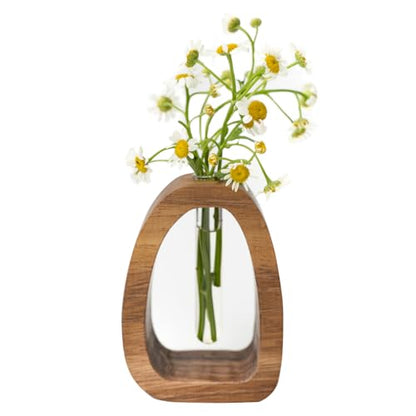 Solid Wood Frame Glass Test Tube Vase Desk Hydroponic Plant, Enhances Home and Office Environment, Small Size (Small) - size: Small Single Tube