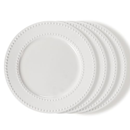 Embossed Salad Plates Set of 4, 8 inch White Ceramic Dessert Appetizer Plates, Small Dinner Plates, Restaurant Kitchen Dish, Scratch-Resistant, Chip-Resistant, Oven Microwave Dishwasher Safe - color: 8 inch-White- Dot-4pcs