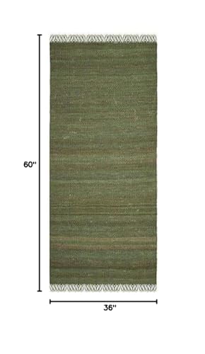 SAFAVIEH Natural Fiber Collection Accent Rug - 3' x 5', Green, Handmade Boho Fringe Woven Jute, Ideal for High Traffic Areas in Entryway, Living Room, Bedroom (NF368G) - color: Green, size: 3' x 5' (Rectangular)