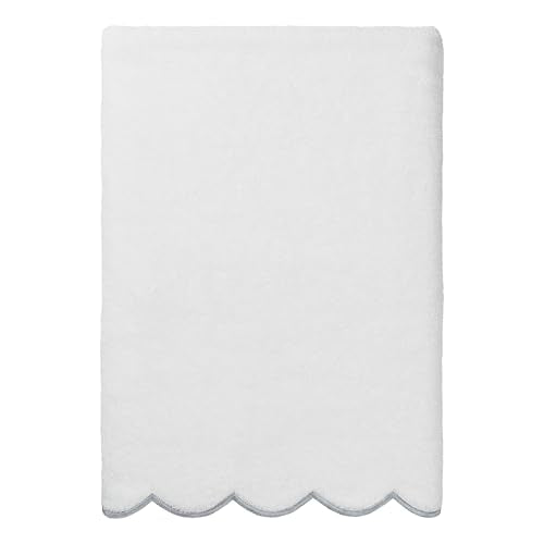 Grace Scallop Personalized Towel, Grey Custom Bathroom Towel, Monogrammed Towel in Soft Turkish Cotton for Elegant Bathroom Decor-Grey-Bath Towel - color: Grey, size: Bath Towel