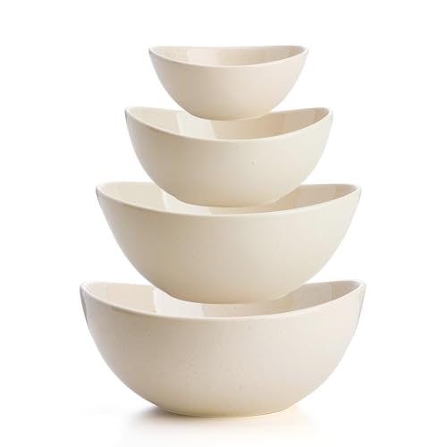 Sweese Porcelain Serving Bowls Set for Entertaining, Multipurpose 10-18-28-42oz, Beige - color: Beige
