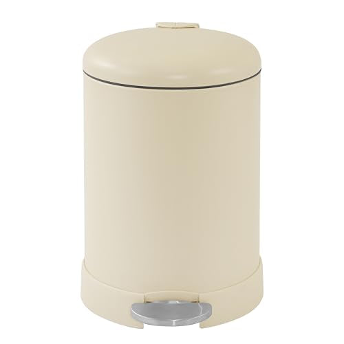 Glad Small Trash Can, 1.2 Gallon | Round Stainless Steel Garbage Bin with Soft Close Lid & Step Foot Pedal | Metal Waste Basket with Removable Inner Bucket, Almond - color: Almond