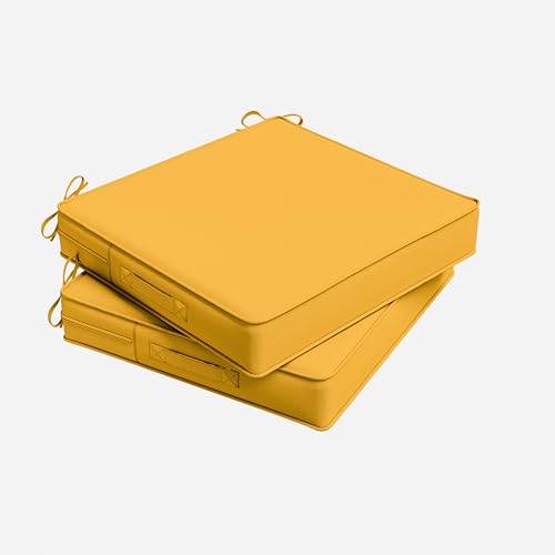 Outdoor Chair Cushion 17 x 16 x 3 Inches Patio Furniture Outdoor Waterproof Seat Cushion, Patio Chair Cushion with Handles and Ties, Square Dining Chair Cushion Set of 2, Yellow - color: Yellow, size: 17×16×3 in