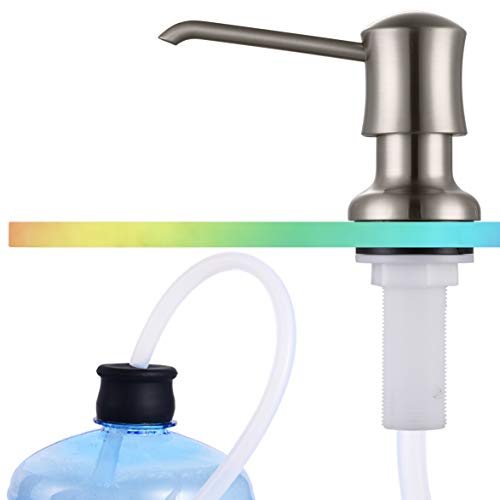 Sink Soap Dispenser for Kitchen Sink Brushed Nickel Upgrade with 40" Silicone Extension Tube Kit, Connect to Your Soap Bottle Directly | Built-in and Reduces Refill Frequency, Simple DIY Installation, Fits 1.1–1.6 in Sink Holes, for Dish Soap or Lotion -