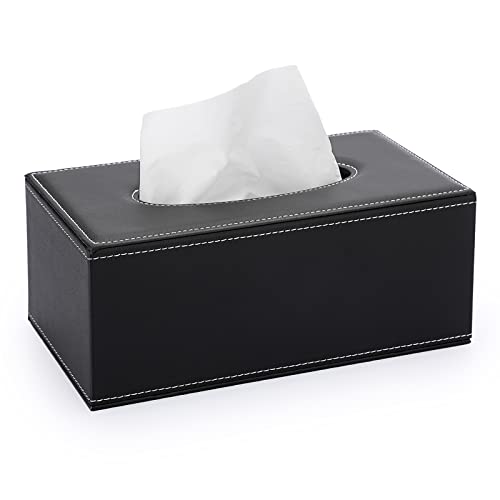 Sumnacon Tissue Box Cover Rectangle Leather Tissue Box Stylish Tissue Box Holder with Magnetic Bottom, Decorative PU Tissue Cover for Bathroom Living Room Bedroom Table Desk Home Office Car, Black - color: Black, size: Medium