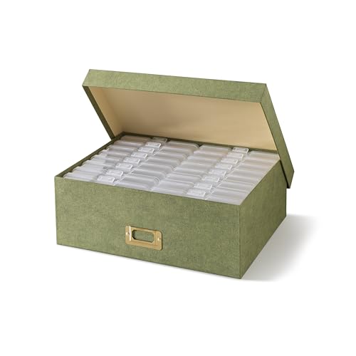 Soul & Lane - Photo Storage Box with 16 Inner Cases for 4x6 Pictures, Green | Picture Organizer with Dividers and Label Holder, Keepsake Card Container for Scrapbooking, Stationery and Craft Storage - color: Green
