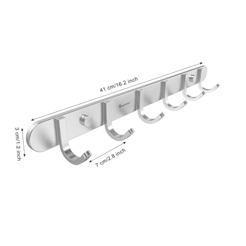 Wall Mounted Coat Hook Rack, 16-Inch with 6 Hooks, 304 Stainless Steel Brushed Nickel, for Bedroom, Bathroom, Foyer, Hallway - size: 6 hooks