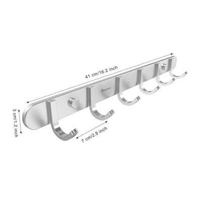 Wall Mounted Coat Hook Rack, 16-Inch with 6 Hooks, 304 Stainless Steel Brushed Nickel, for Bedroom, Bathroom, Foyer, Hallway - size: 6 hooks