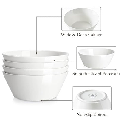 MALACASA 60 OZ Large Salad Soup Bowls Set of 4, White Ceramic Bowls | Deep Bowls for Kitchen, Family Salad, Ramen, Pasta, Pho, Fruit, Microwave & Dishwasher Safe Gift Set, Series REGULAR - size: 60oz(4pcs)
