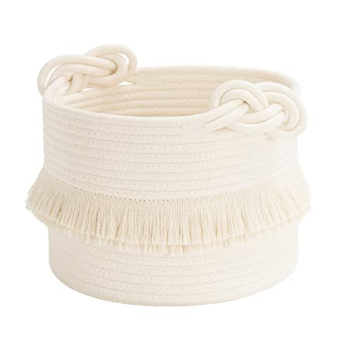 Small Woven Rope Baby Basket with Tassel, 9.5" x 7", Off-White | Cute Storage Basket for Baby Shower, Toys & Daily Essentials, Fits Nursery Living Room Decor, with Knotted Handles - color: Off-white, size: 10L (9.5"W x 7"H)