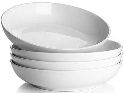 Y YHY Pasta Bowls 32oz, Ceramic Large Salad Serving Bowls, White Pasta Bowls Set, Shallow Soup Bowl Set of 4, Microwave & Dishwasher Safe - size: 8.5 inches