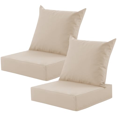 Outdoor Deep Seat Cushion Set, 24x24 Inch Water-Resistant & Fade-Resistant Outdoor Chair Cushions, Patio Furniture Cushions with Removable Cover for Patio Chair, Sofa, Beige (Set of 2) - color: Beige