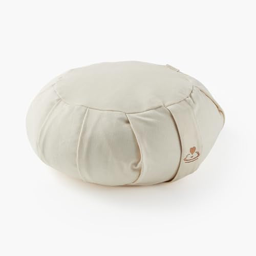 Myga Zafu Yoga Meditation Cushion with Washable Cover - Floor Cushion Pillow with Natural Buckwheat Filling - Soft Round Cotton Design for Meditating or Pranayama Exercises - color: Cream
