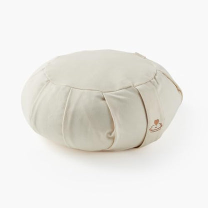 Myga Zafu Yoga Meditation Cushion with Washable Cover - Floor Cushion Pillow with Natural Buckwheat Filling - Soft Round Cotton Design for Meditating or Pranayama Exercises - color: Cream