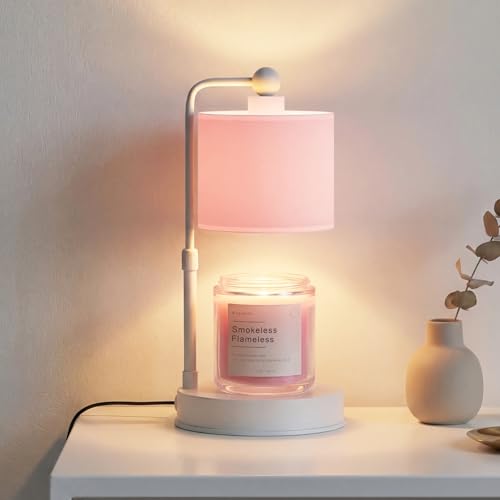 Pink Candle Warmer Lamp with Timer, Modern Farmhouse Dimmable Candle Warmer, Height Adjustable Electric Candle Lamp Warmer with 2 Bulbs, Home Decor for Bedroom-Pink - color: Pink