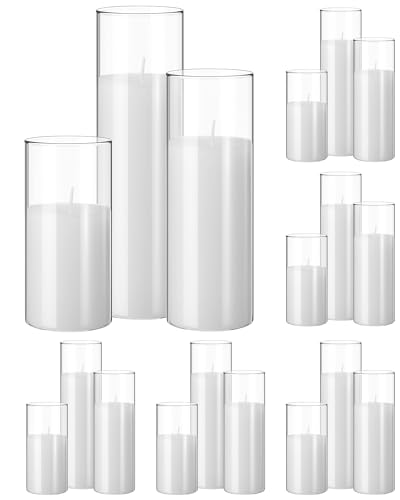 36 Pcs Pillar Candles and Glass Cylinder Vases Tall Cylinder Holders for Pillar Candles Wedding Centerpieces, Total 18 Sets(Clear,White) - color: Clear,white
