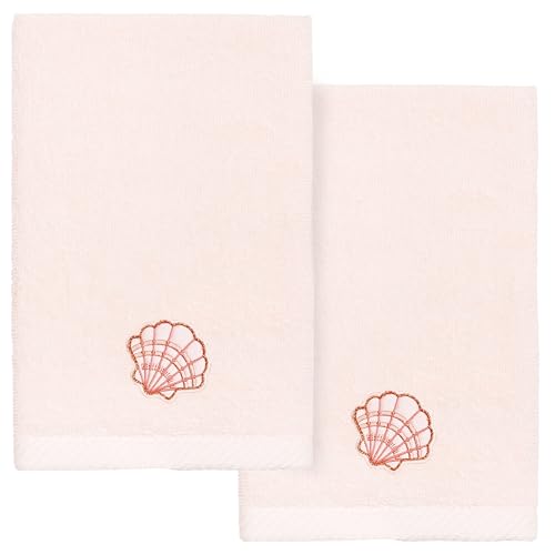 Seaside 2-Piece Fingertip Towel Set, Lustrous Seashell Design, Luxurious Turkish Cotton, Absorbent & Stylish, Chic Bathroom Accessory, 2 Fingertip Towels, Blush - color: Blush, size: 2 Pcs Fingertip Towel