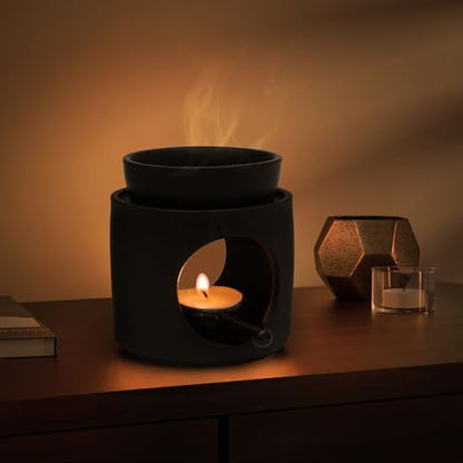 WD&CD Wax Melt Ceramic Oil Burner Black, Aroma Diffuser Essential Oil Burner Aromatherapy Wax Burner with Tealight Holder, Home Bedroom Decor - color: Black