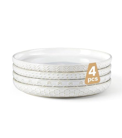 Lareina Salad Plates 8 Inch, Ceramic Plate Set for Kitchen, Embossed Serving Plate, Microwave Oven Dishwasher Safe, For Housewarming or Wedding, Scratch Resistant-Set of 4, Ivory White - size: 8 inch