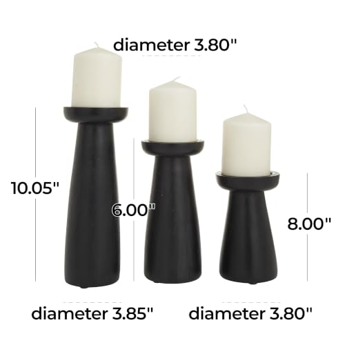 Deco 79 Mango Wood Decorative Candle Holder Pillar Candle Stand, Set of 3 Candlestick Holder 10", 6", 8" H, Black