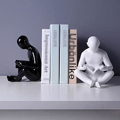 Bookends Creative 1 Pair Figure Reading Bookends Nordic Ceramics Book Support Ends for Shelves Home Office Desktop Decor Bookend Reading Bookshelf Decor