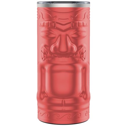 Yukon Outfitters Tipsy Tiki 20oz Insulated Travel Tumbler | Double-Wall Stainless Steel, Copper-Plated Vacuum Core, Spill-Resistant Lid, Non-Slip Bottom, Sweat-Free Exterior, Hot Coral - color: Hot Coral
