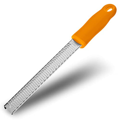 8-Inch Lemon Zester & Cheese Grater, 18/8 Stainless Steel, Orange | Fine 18/8 Stainless Steel Blade for Citrus, Parmesan, Ginger and Garlic, Soft Non-slip Handle, Cover, Dishwasher Safe - color: B-Orange