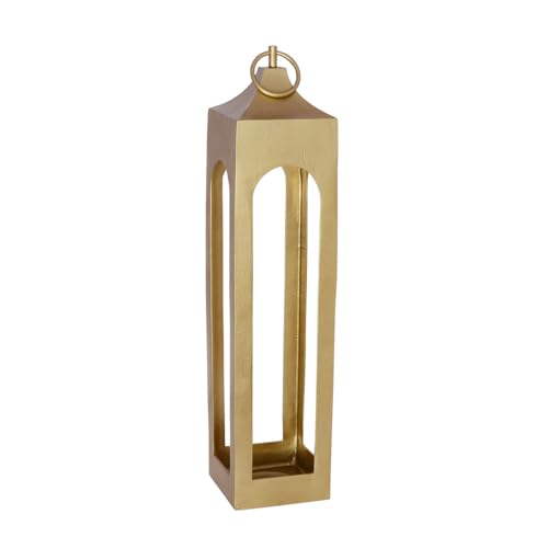 CG Hunter Large Gold Lantern, Rustic Metal Decorative Lantern, Candle Holder for Indoor & Outdoor, Home Decor for Patio, Garden & Tabletop, Hanging Lantern for Parties & Weddings - color: Gold, size: Large