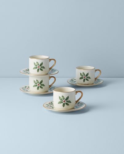 Lenox 894178 Holiday 4-Piece Espresso Cup & Saucer Set, Christmas Dinnerware, Hosting - style: Espresso Cup & Saucer Set