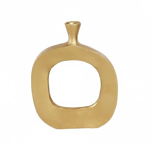 Decorative Vase Hollow Vase Donut Vase Tabletop Sculpture Aluminum Textured Finish Contemporary Look Suitable for Mantle Arrangements Coffee Tables, Gold, Small - color: Gold, size: Small