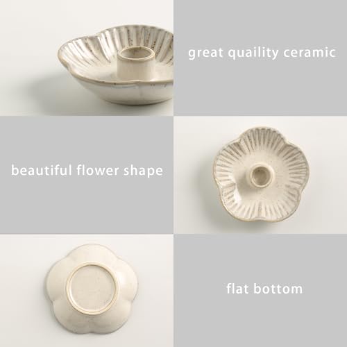 Ceramic Taper Candle Holder, 4.72 in Polished Round Base Tray | Low profile shape fits mantels, shelves, bars and dining tables without overwhelming small spaces. - color: Gray