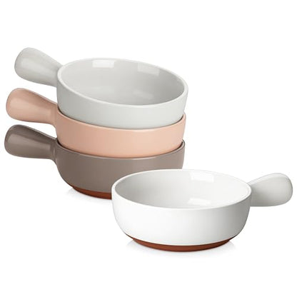 MALACASA 23 Oz French Onion Soup Bowls With Handles, Ceramic Soup Crocks for Cereal, Pasta, Beef Stew, Chilli,Oven Microwave Dishwasher Safe, Set of 4, Multicolor, Series TARA - color: Multicolor