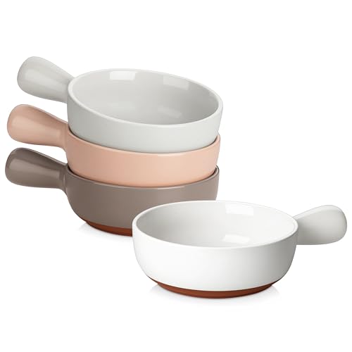 MALACASA 23 Oz French Onion Soup Bowls With Handles, Ceramic Soup Crocks for Cereal, Pasta, Beef Stew, Chilli,Oven Microwave Dishwasher Safe, Set of 4, Multicolor, Series TARA - color: Multicolor