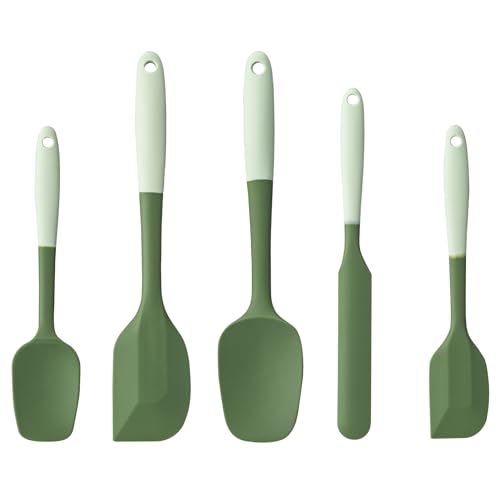Silicone Spatula Set,5 Piece Food Grade Rubber Spatulas,Double-Green | Spatulas Silicone Heat Resistant for Baking,Cooking,and Mixing High Heat Resistant Non Stick Dishwasher Safe BPA-Free - color: Double Green
