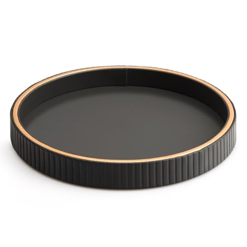 Leather Tray Desktop Storage Organizer, Round Valet Tray, Black | Premium Serving Trays Decorative Tray Desk Organizer for Sundries Cosmetics Phone Wallet Keys Cutlery, 10x10in - color: Black Disc