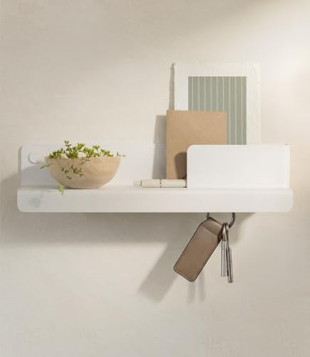 Kazai. Key Holder for Wall 'Holmsen' | Minimalist Key Hooks Design from Berlin | Modern Key Hanger with Metal Shelf | Key Hook Wall Mounted as Hallway Furniture | White - color: White, size: 13 inches