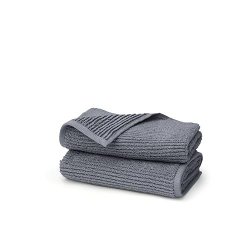 BOLL & BRANCH Turkish Ribbed Hand Towel Set, Mineral | Set of 2 - 100% Organic Turkish Cotton - Soft Absorbent Quick Dry Luxury Spa Hand Towels, Textured Rib Weave - color: Mineral, style: Turkish Ribbed