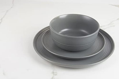 Double Line 8.25" Salad Plate, Set of 6, Matte Gray - color: Matte Gray, size: Salad Plate