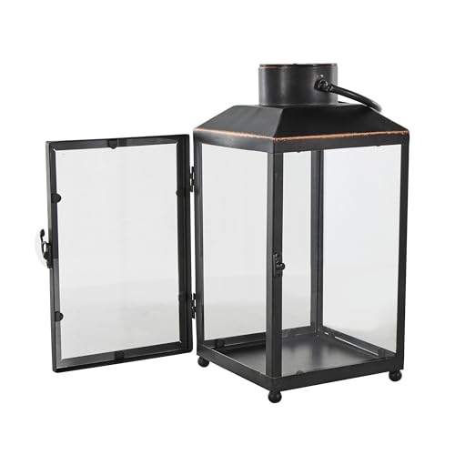 Deco 79 Metal Modern Candle Lantern with Gold Accents, 8" x 7" x 14", Black - size: 8" x 7" x 14