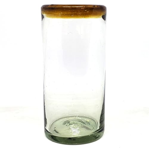 Amber Rim 20 oz Tall Iced Tea Glasses (set of 6) Mexican Handmade Glassware, Recycled Glass, Lead-free, Toxin-Free (Tall Iced Tea) - style: 20 oz Tall Iced Tea