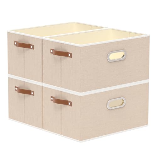 Yawinhe Collapsible Fabric Storage Bins,15.0x9.8x8.3in,Beige,4-Pack | Foldable Storage Baskets for Shelves, Closet Boxes for Organization, Washable Closet Organizer for Towels, Canvas Bins - color: Beige, size: 15.0x9.8x8.3inch(4-Pack)